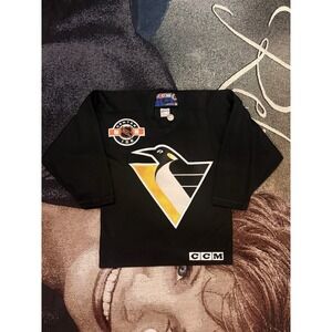 Vtg CCM Pittsburgh Penguins Black  NHL Hockey Jersey Center Ice Jersey Youth S/M
